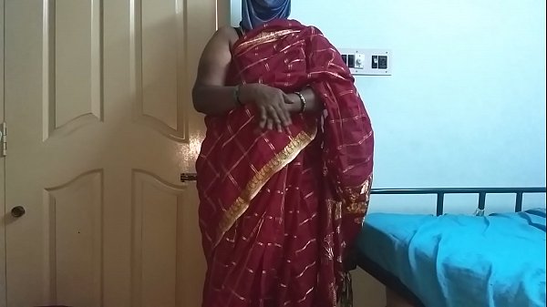Desi Indian Tamil Telugu Kannada Malayalam Hindi Horny Cheating Wife Vanitha In A Tight Cherry Red Saree, Flaunting Her Big Boobs And Clean-shaven Pussy, Squeezing Her Hard Nipples And Rubbing Her Wet Cunt Until She Cums.